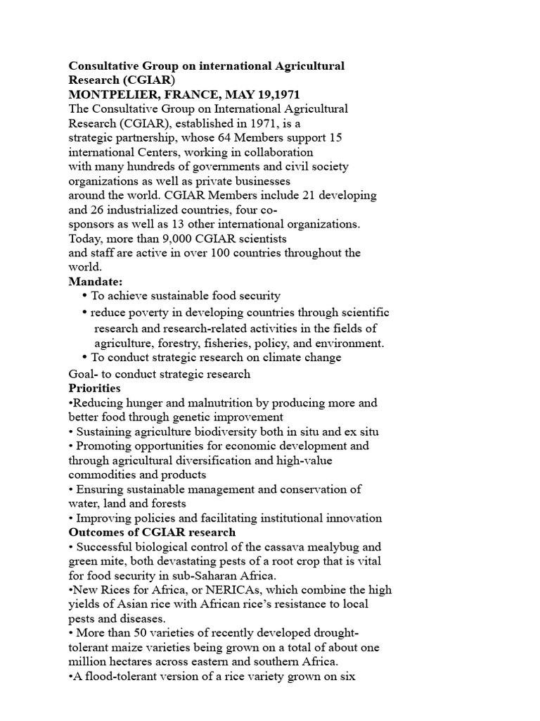 CGIAR: Advancing Global Agricultural Research | PDF | Agriculture ...