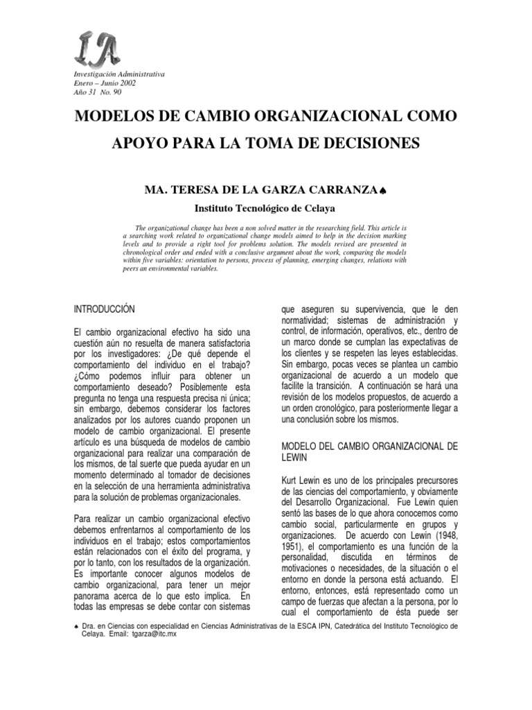Modelos de Cambio Organizacional | PDF | Gestión del cambio | Planificación