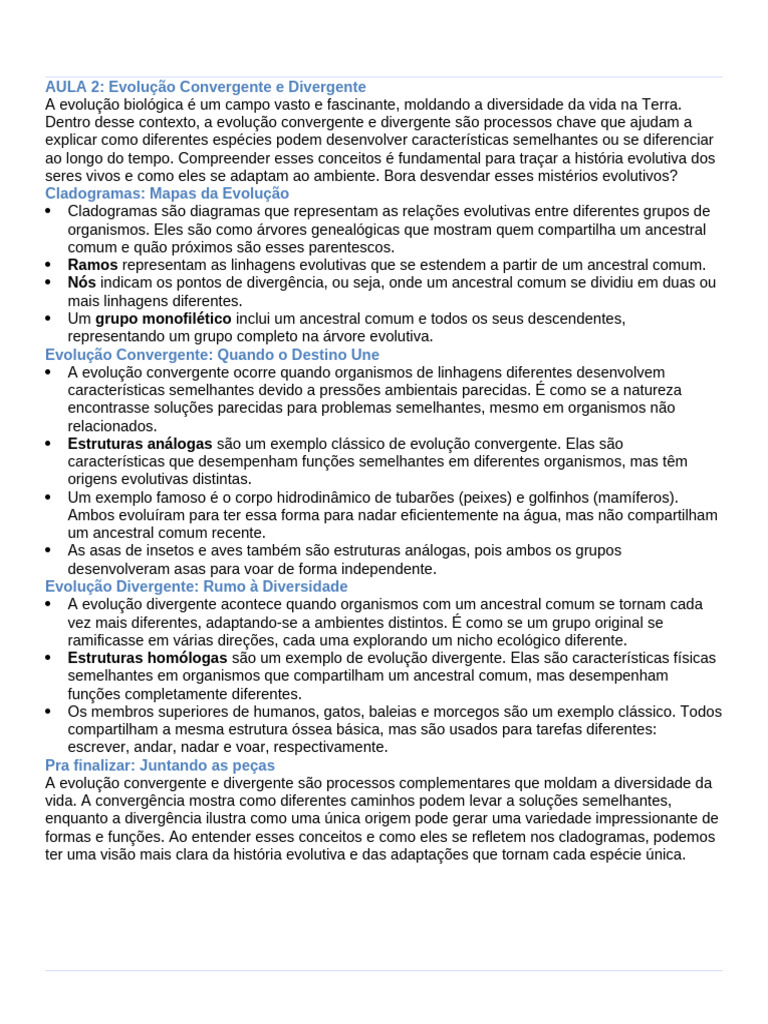 Evolução Convergente e Divergente | PDF | Evolução | Biologia