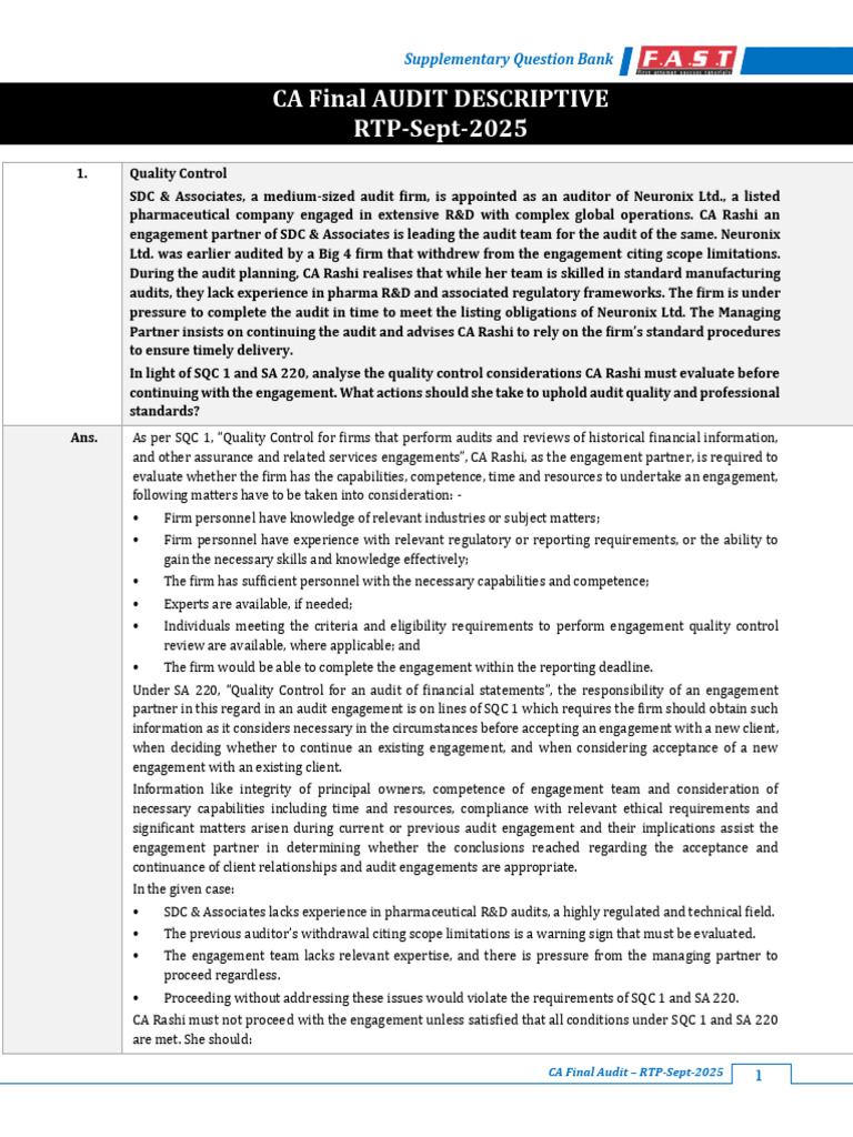CA Final Audit Guidelines and Considerations | PDF | Auditor's Report ...