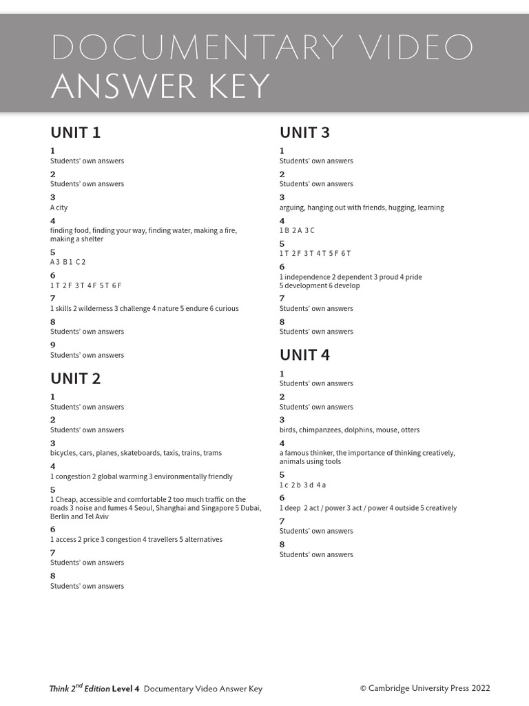 Think 2nd Edition Level 4 Answer Key | PDF | Cognition
