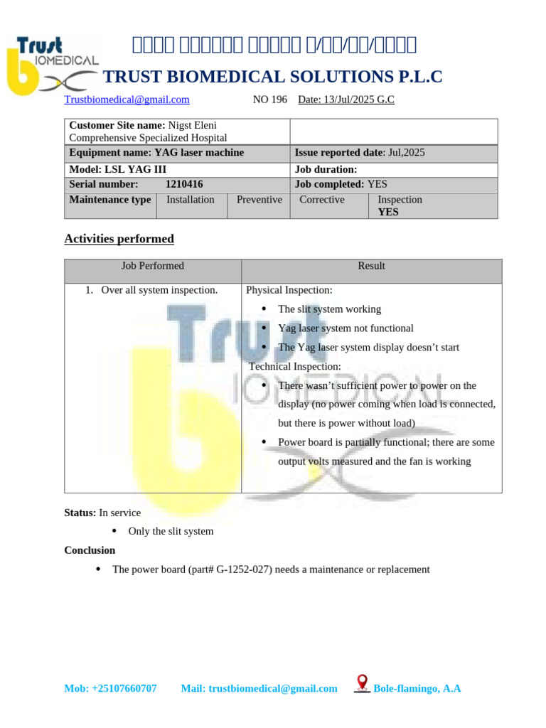 Biomedical Equipment Maintenance Report | PDF