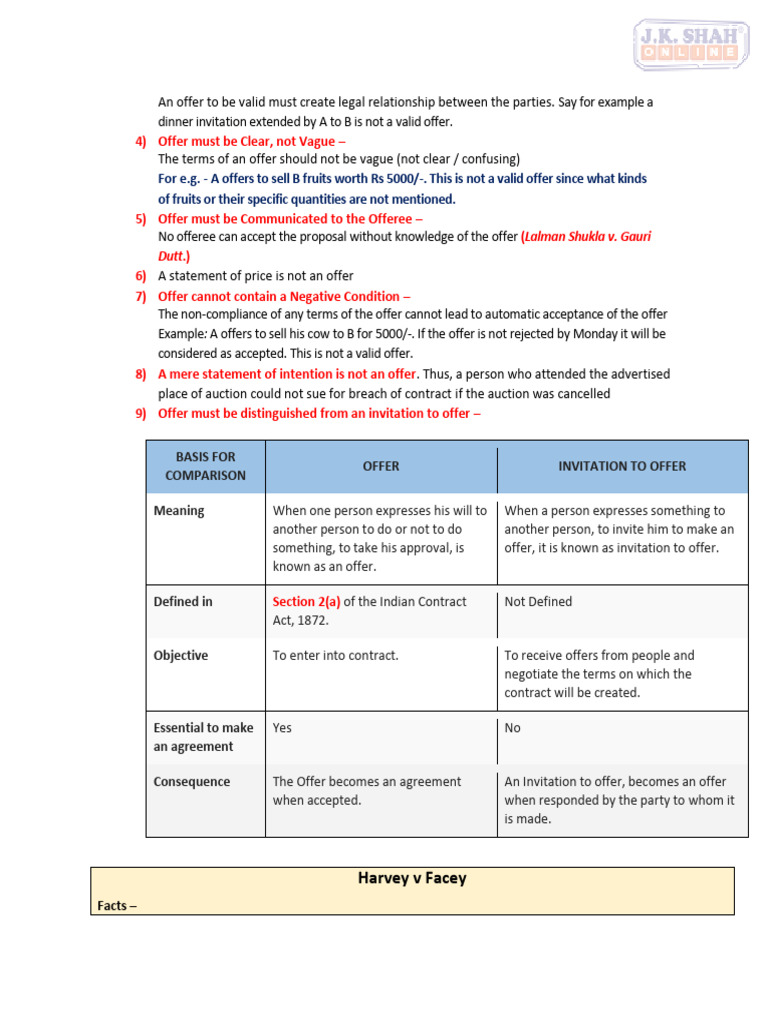 Key Elements of a Valid Offer in Contracts | PDF | Offer And Acceptance ...