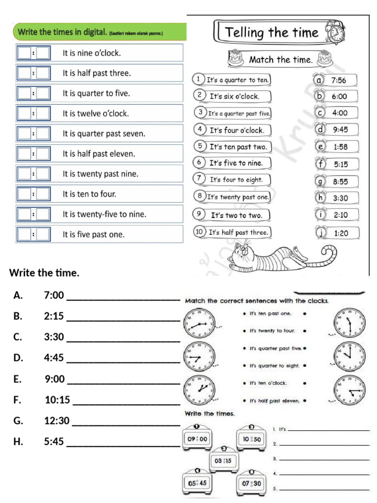 Time Writing Practice Worksheet | PDF