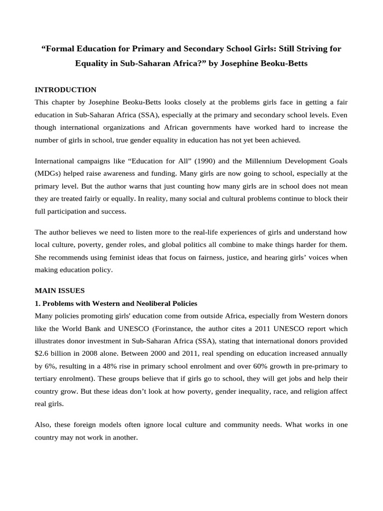 Girls' Education Inequality in SSA | PDF | Gender Equality | Gender Studies