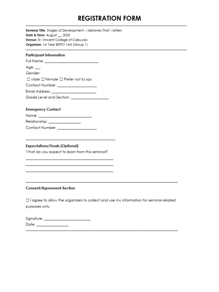 Seminar Registration: Development Milestones | PDF