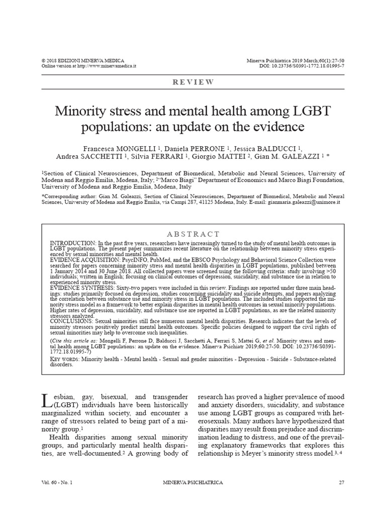 Minority Stress and LGBT Mental Health | PDF | Transgender | LGBTQIA+ ...
