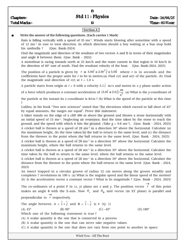 Physics Exam Questions and Solutions | PDF | Acceleration | Physical ...