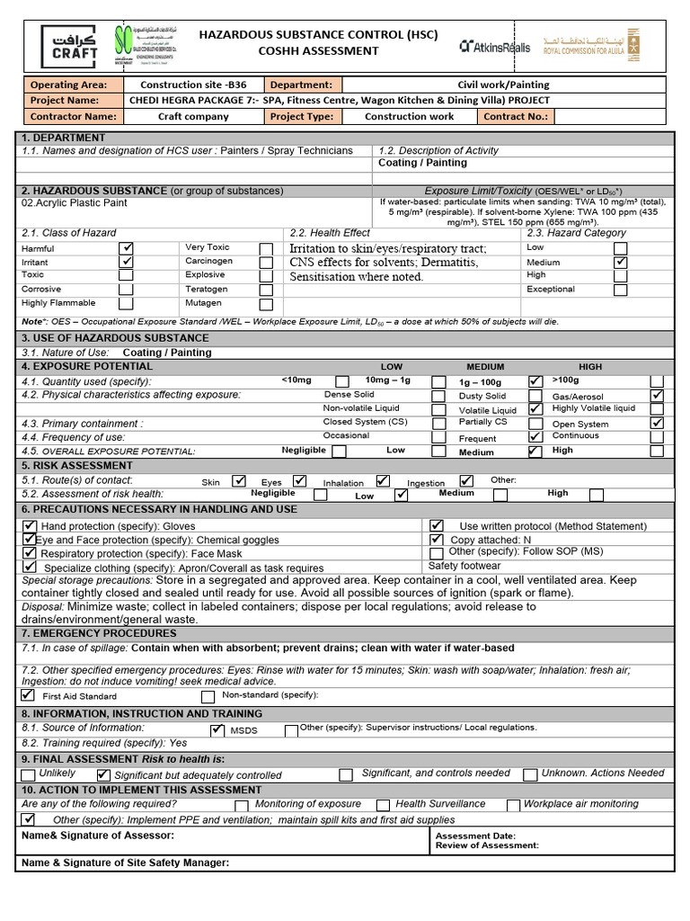 COSHH Assessment for Construction Paints | PDF | Toxicity | Paint