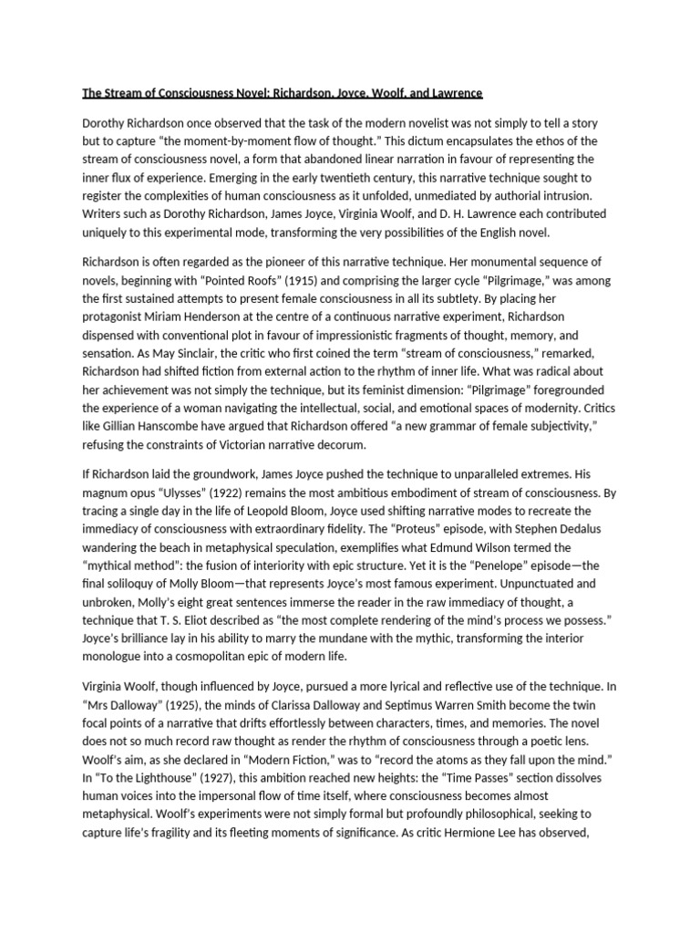 Pioneers of Stream of Consciousness Novel | PDF | Mrs Dalloway ...