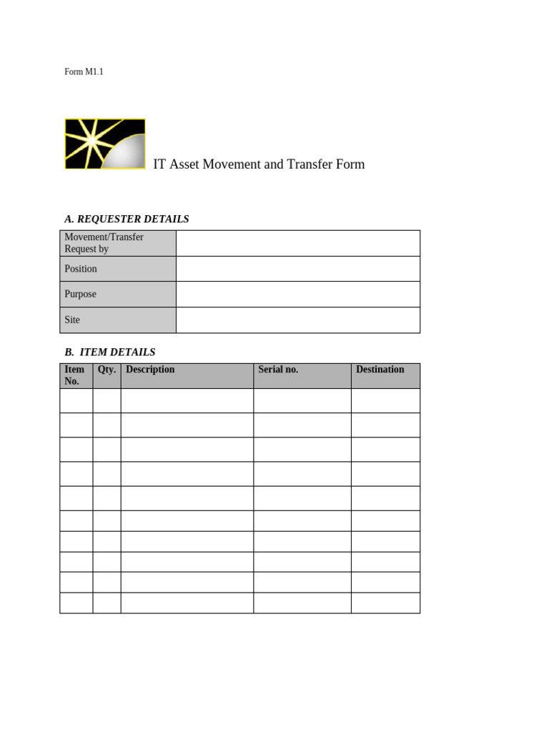 IT Asset Movement Transfer Form | PDF