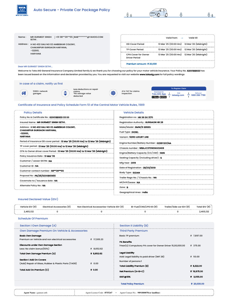 Texas Car Insurance Policy Details | PDF | Insurance | Deductible