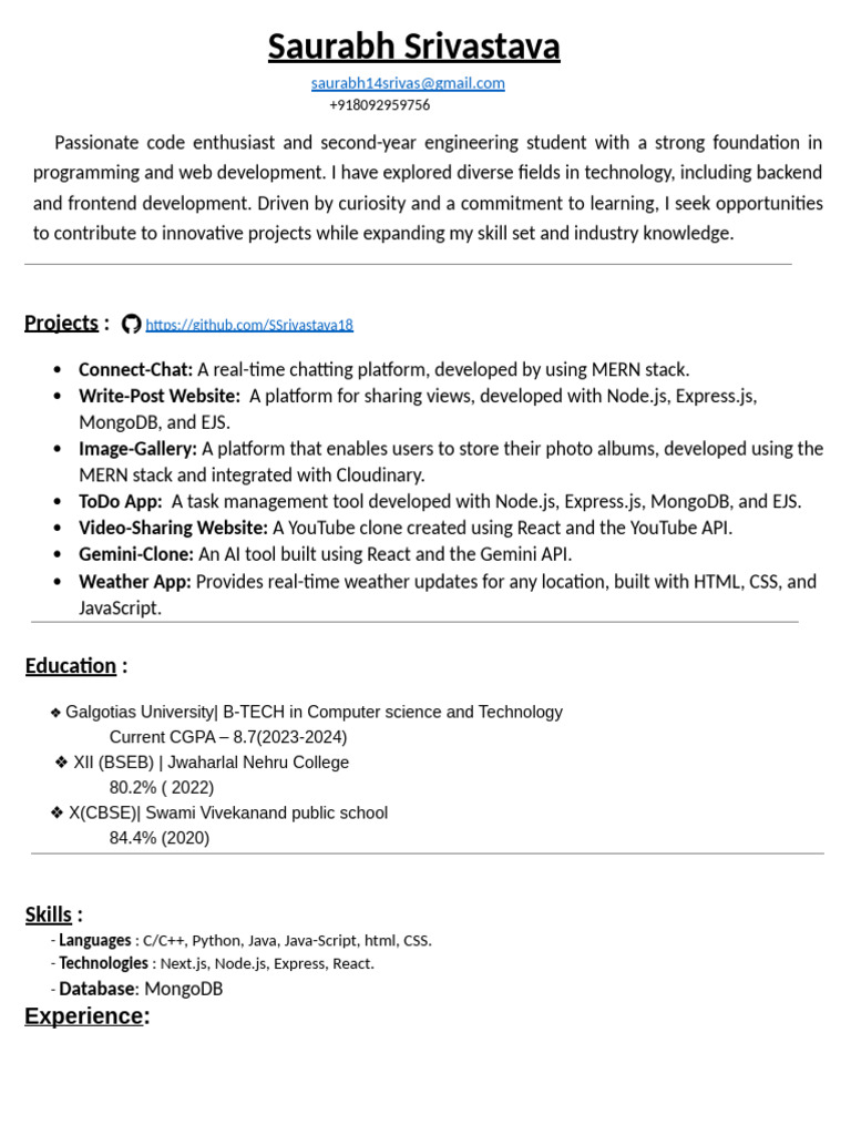 Web Development Projects and Skills | PDF