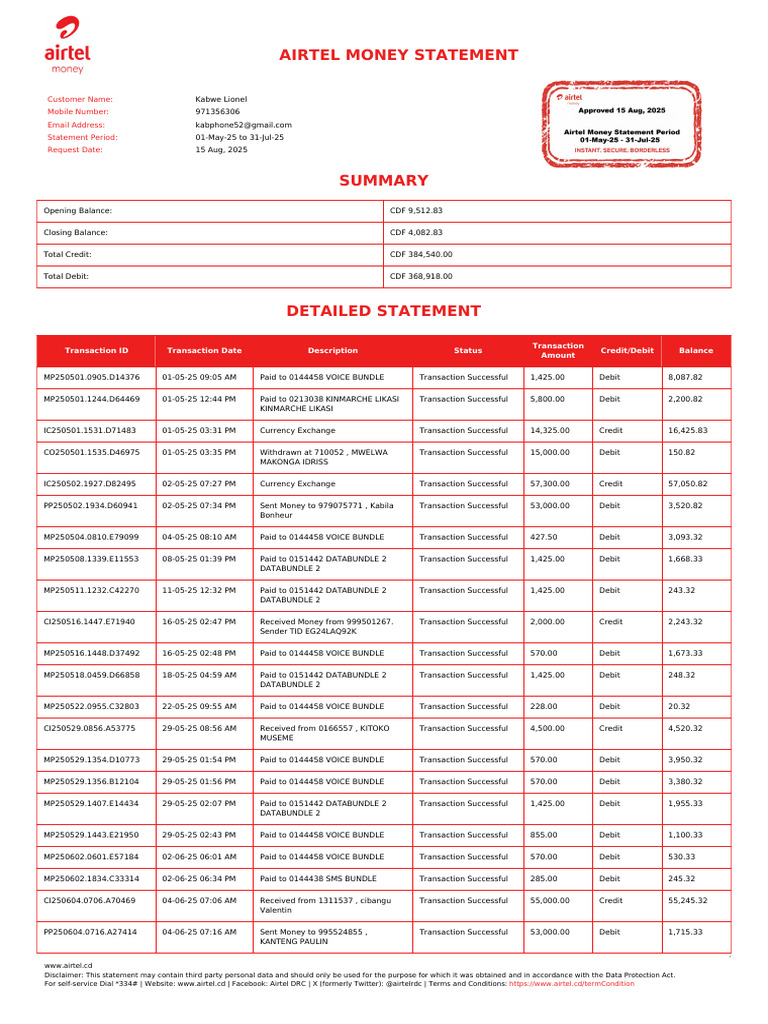 CDF Statement 7362035092279005184 | PDF | Debits And Credits | Debit Card