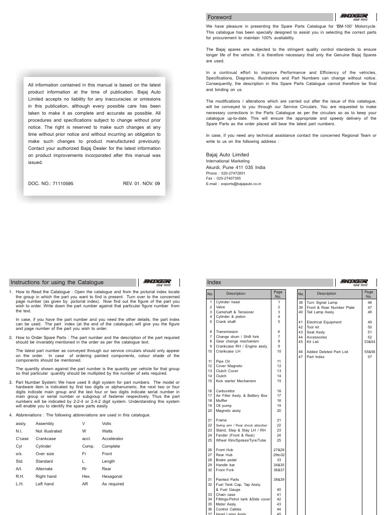 Bajaj Boxer 100 Spare Parts Guide | PDF | Engines | Vehicle Parts