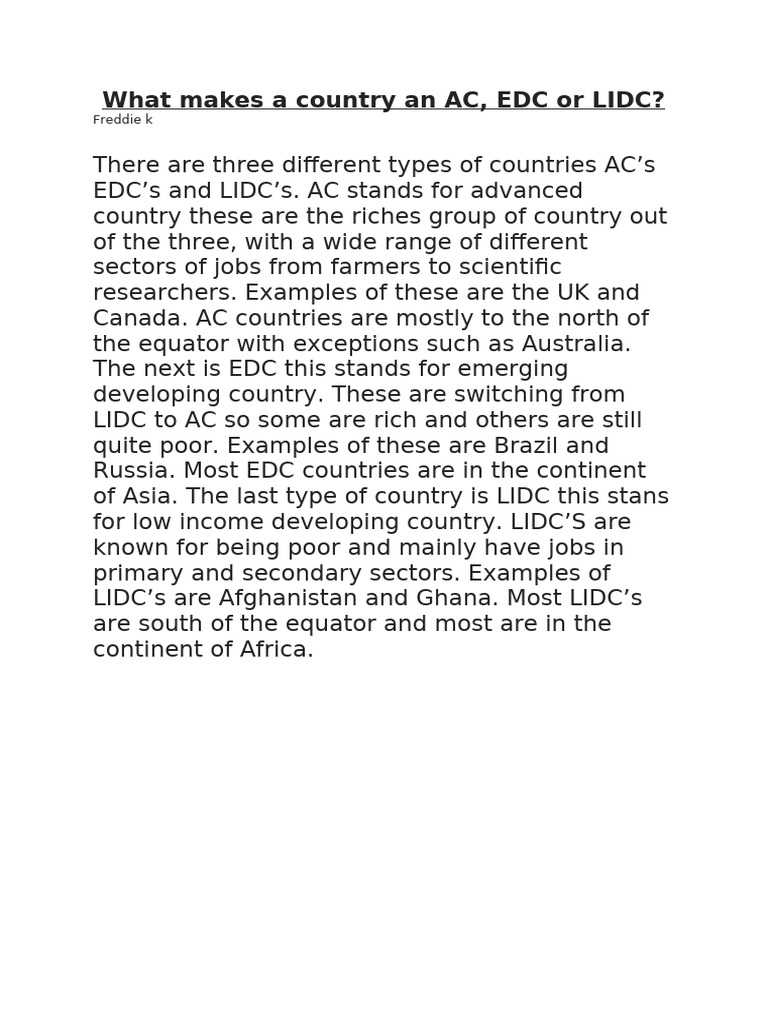 Types of Countries: AC, EDC, LIDC Explained | PDF