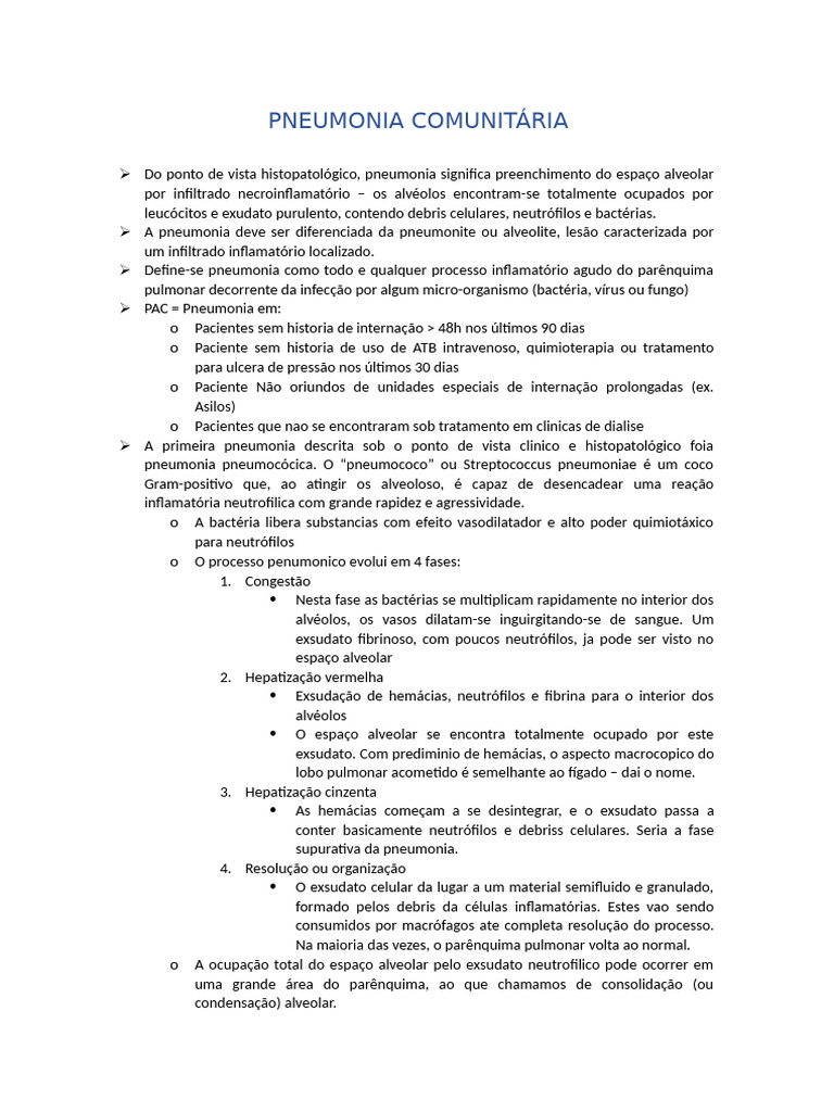 Pneumonia Comunitária: Tipos e Sintomas | PDF | Pneumonia | Medicina ...