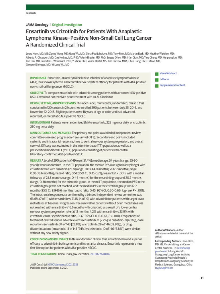 Ensartinib vs Crizotinib in ALK+ NSCLC | PDF | Cancer | Neoplasms