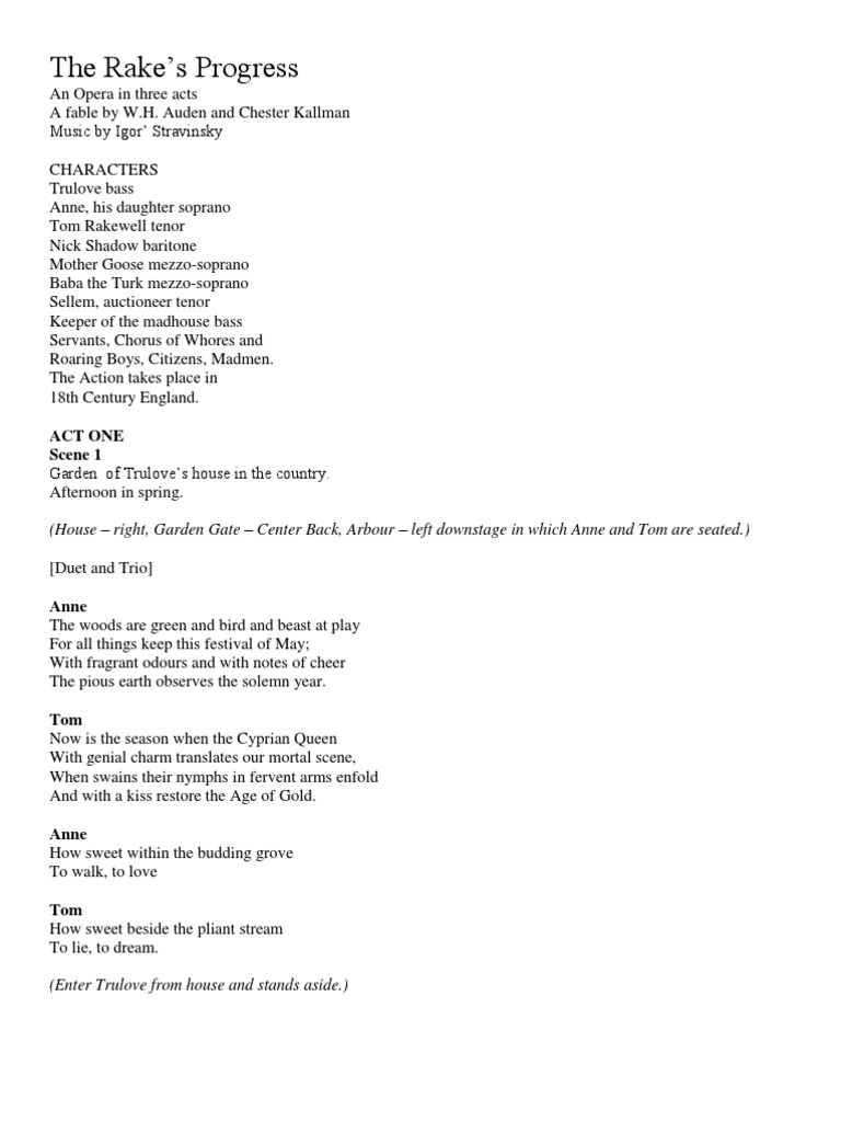 The Rake's Progress Libretto PDF