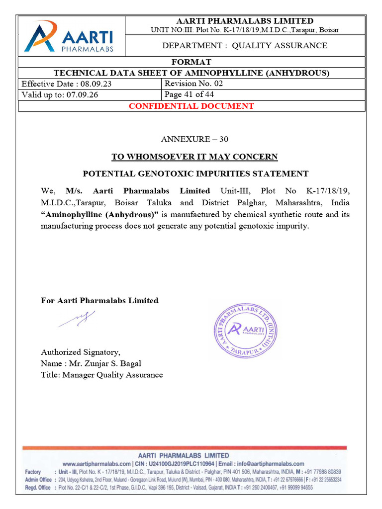 Genotoxicity Declaration | PDF
