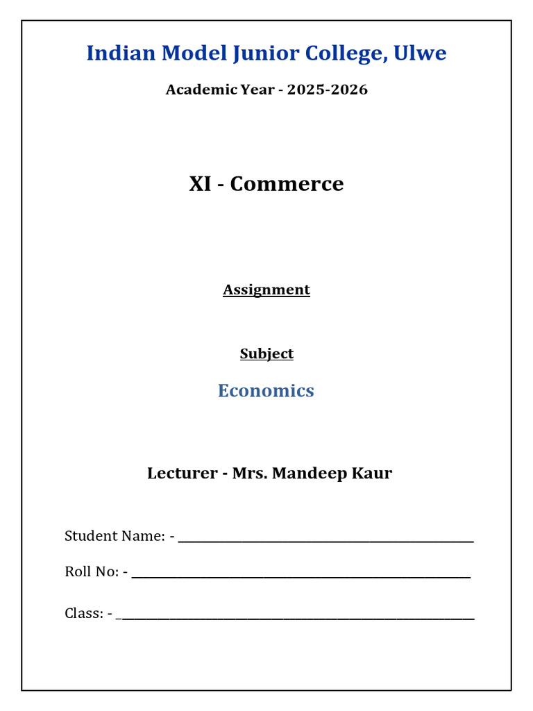 Economics Assignment for XI Commerce | PDF