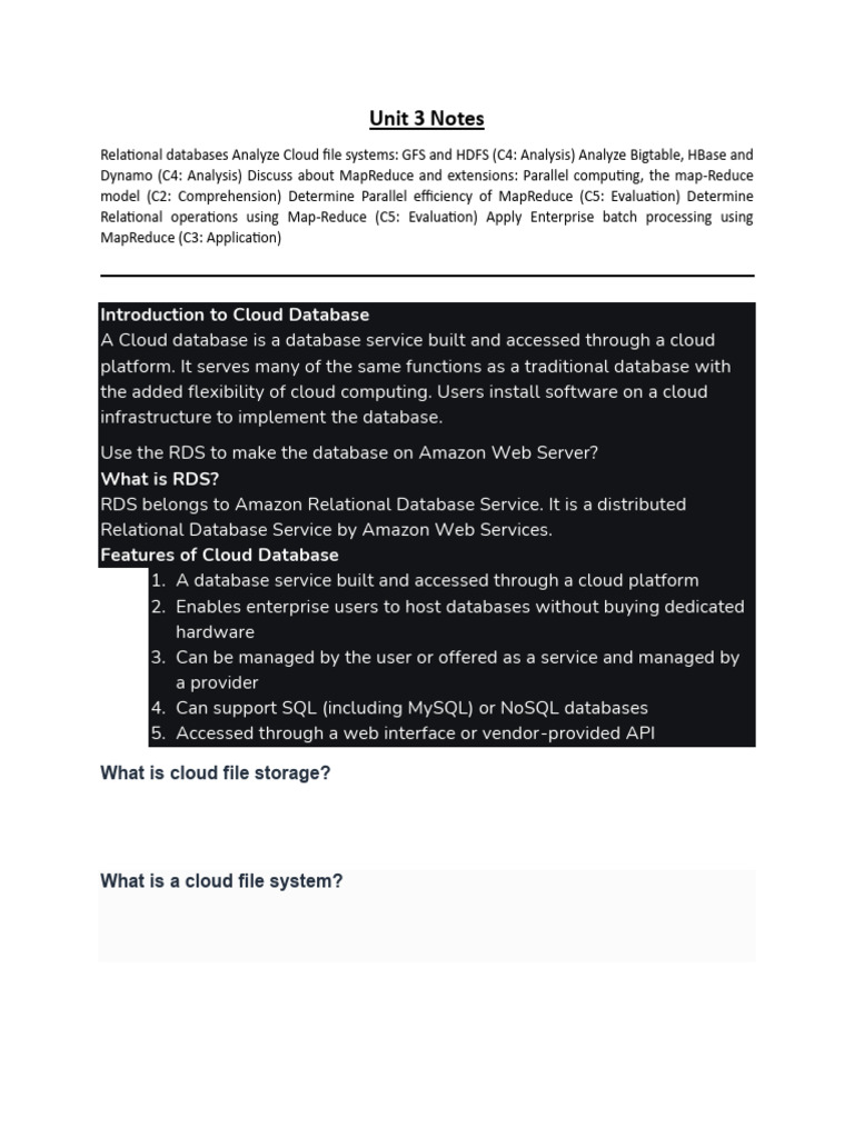 Cloud Database and File System Overview | PDF | Map Reduce | Apache Hadoop