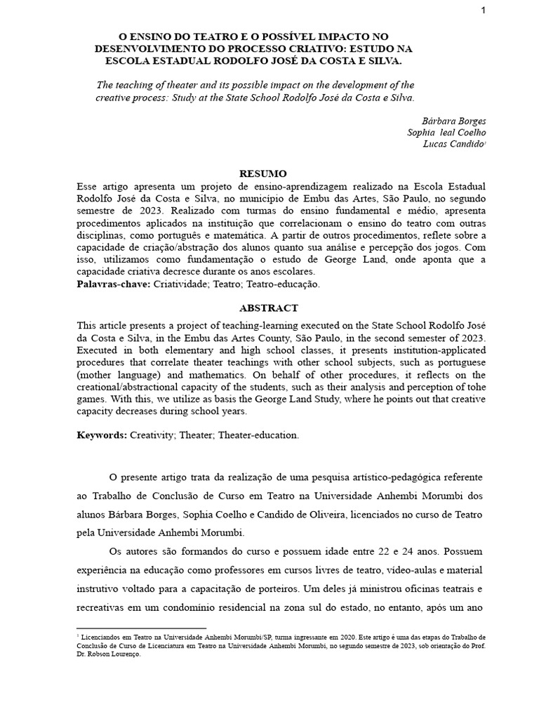 A Importância Do Teatro Na Escola e Os Impactos No Desenvolvimento Do ...