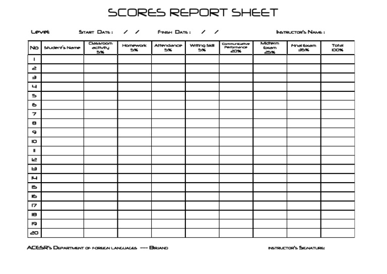 Foreign Language Scores Report Sheet | PDF
