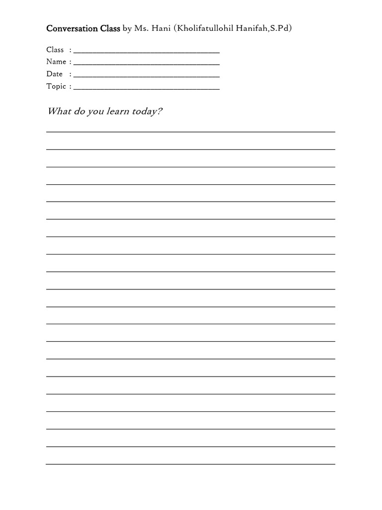 Conversation Class Worksheet by Ms. Hani | PDF