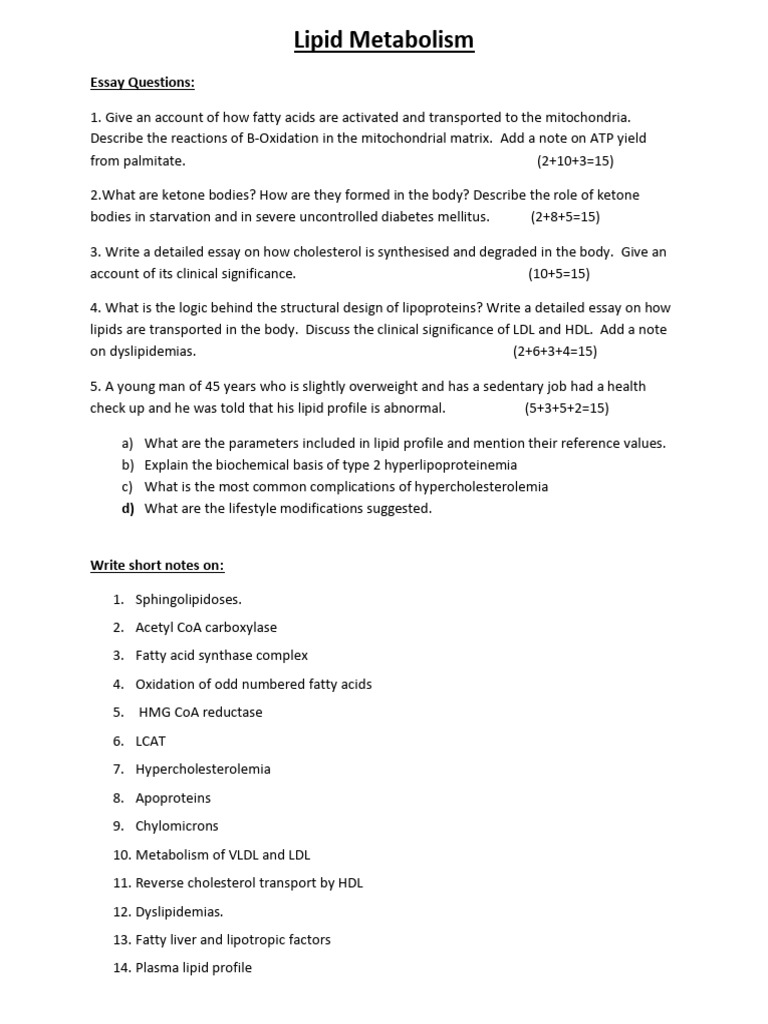 Tutorial Quations On Lipid Metabolism | PDF | Cholesterol | Lipoprotein