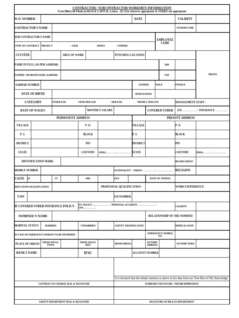 Bio Application Form for Contractors | PDF | Business | Labor