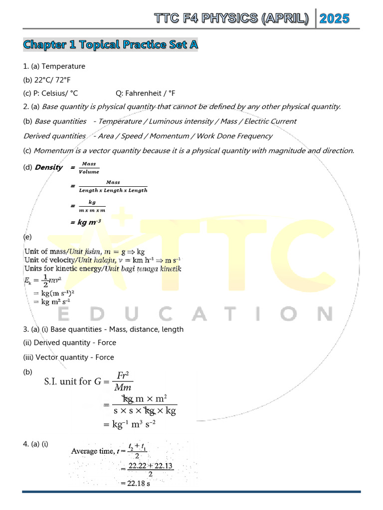 2025 f4 Apr Notes (c1+c3) - Answer | PDF | Mass | Force