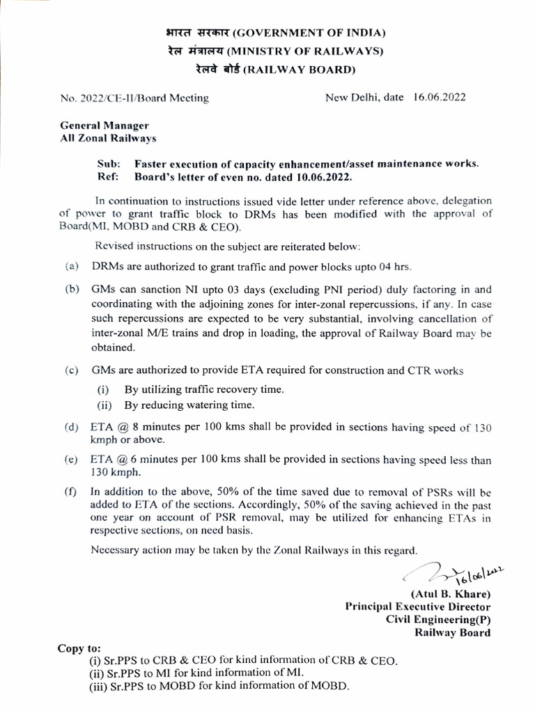 Railway Board Instructions on Traffic Blocks | PDF