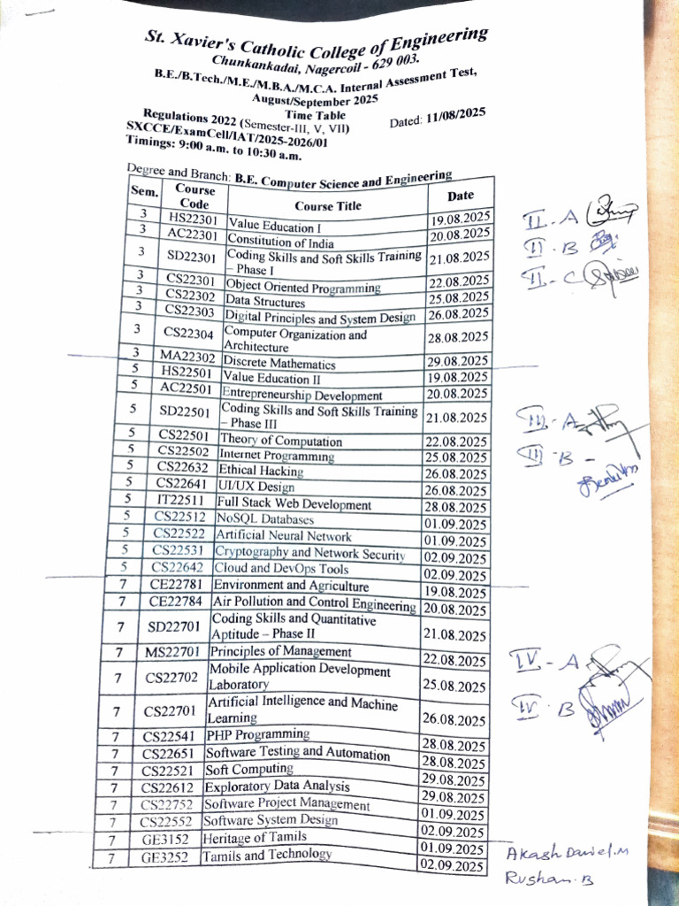 B.E. Computer Science Exam Timetable 2025 | PDF | Computer Programming ...