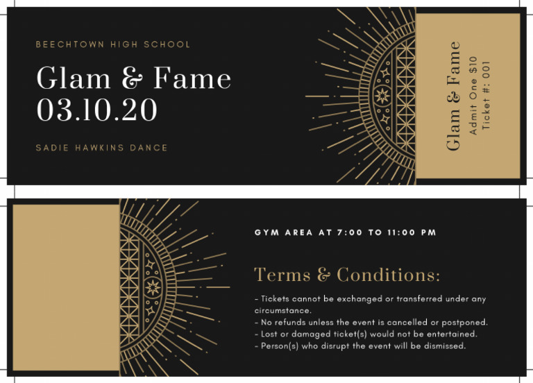 Black and Gold Art Deco Prom Ticket | PDF