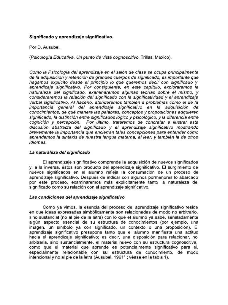 Ausubel - Significado y Aprendizaje Significativo | PDF