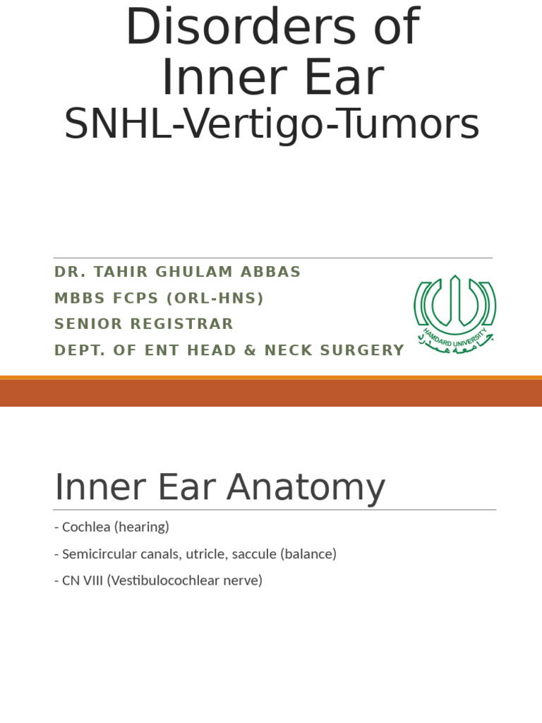Inner Ear Disorders: SNHL & Vertigo Guide | PDF