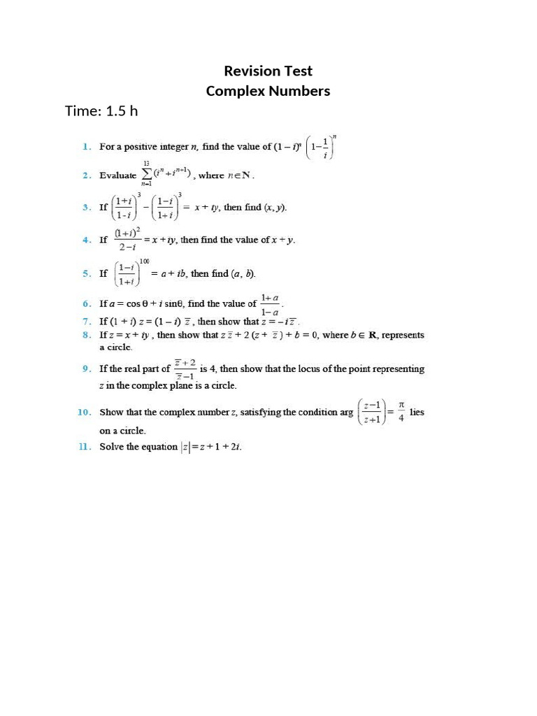Work Sheet - Complex Numbers | PDF