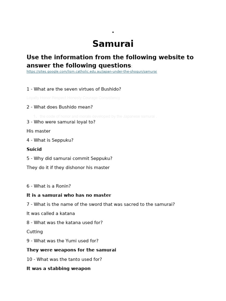 Samurai Code and Weapons Overview | PDF