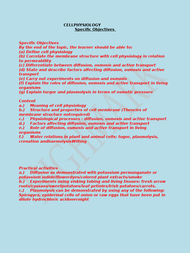 Understanding Cell Physiology and Transport | PDF | Osmosis | Biology