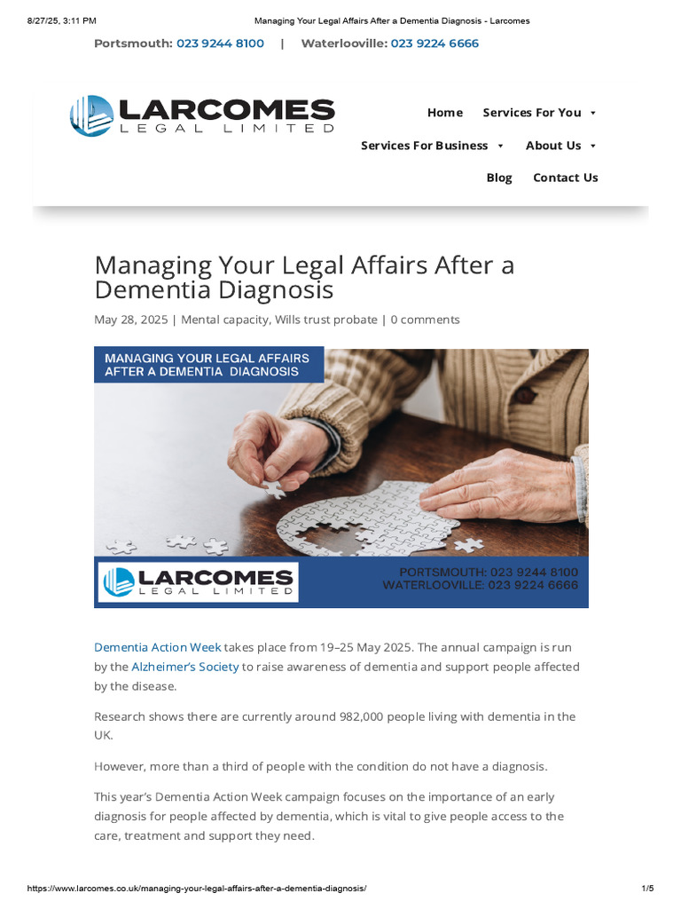 Managing Your Legal Affairs After A Dementia Diagnosis - Larcomes | PDF ...