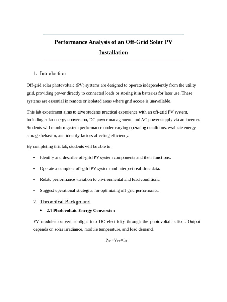 Off-Grid Solar PV System Performance Analysis | PDF | Photovoltaic ...