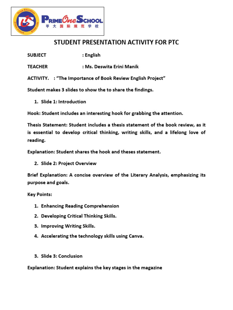 Student Presentation Activity For PTC (Jh3-English) | PDF