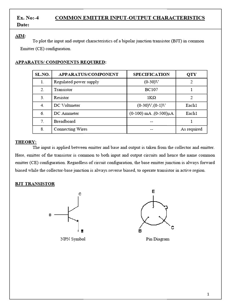 BJT Common Emitter Characteristics Analysis | PDF | Bipolar Junction ...