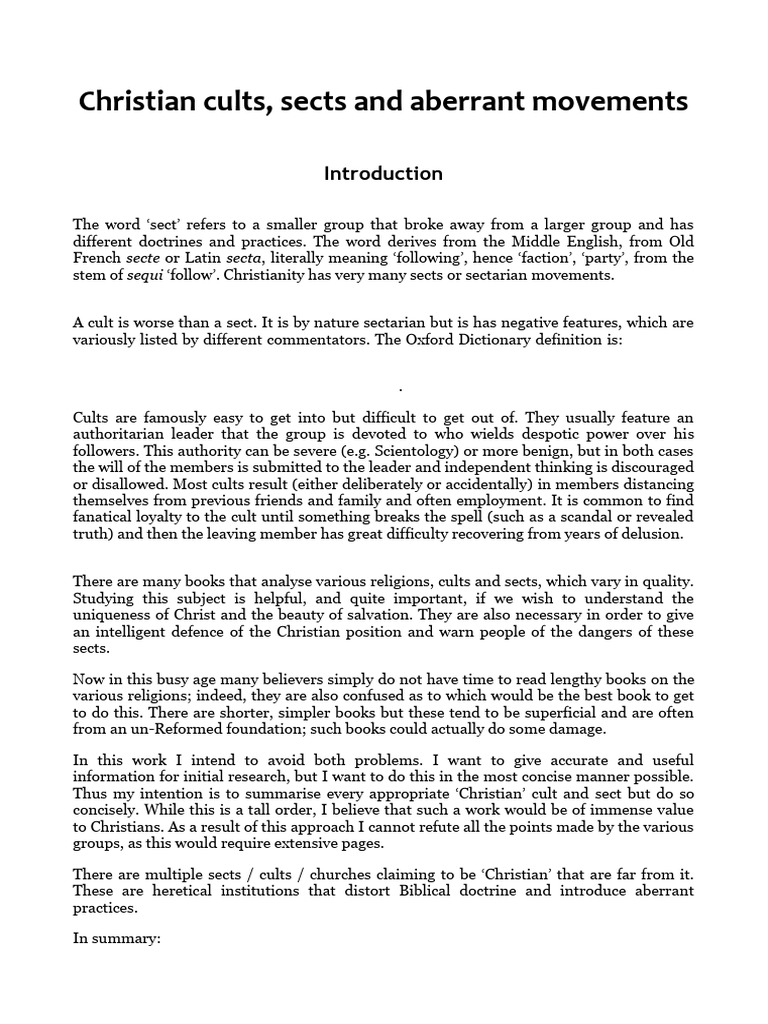 Overview of Christian Cults and Sects | PDF | Pentecostalism | Churches ...