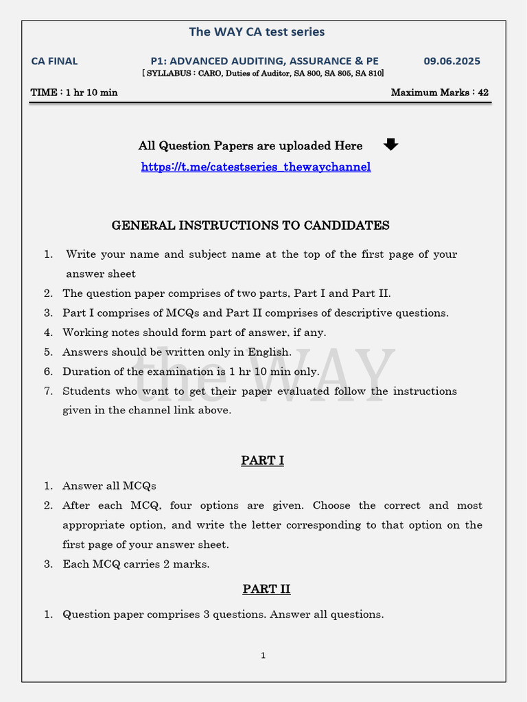 CA Final Auditing Question Paper 2025 | PDF | Auditor's Report | Audit