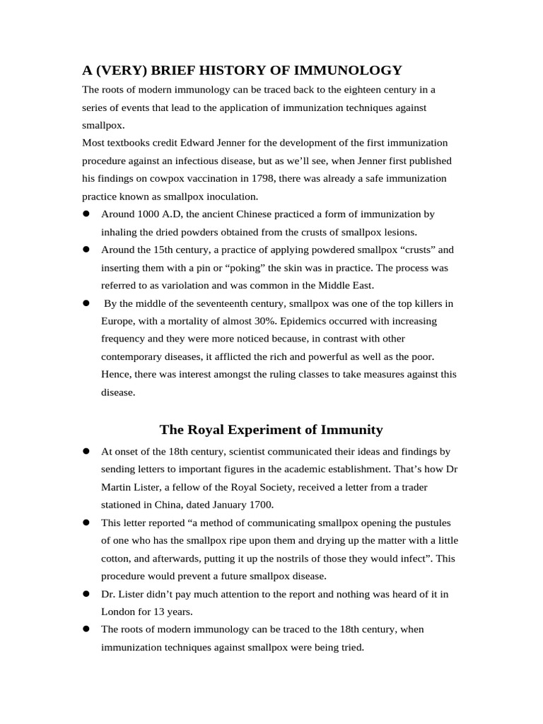 History of Immunology: Key Milestones | PDF | Immune System | Inoculation