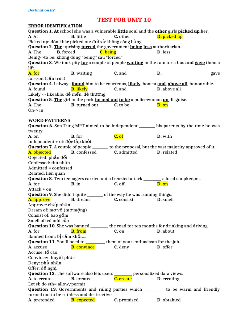 Unit 10 Test: Error Identification | PDF