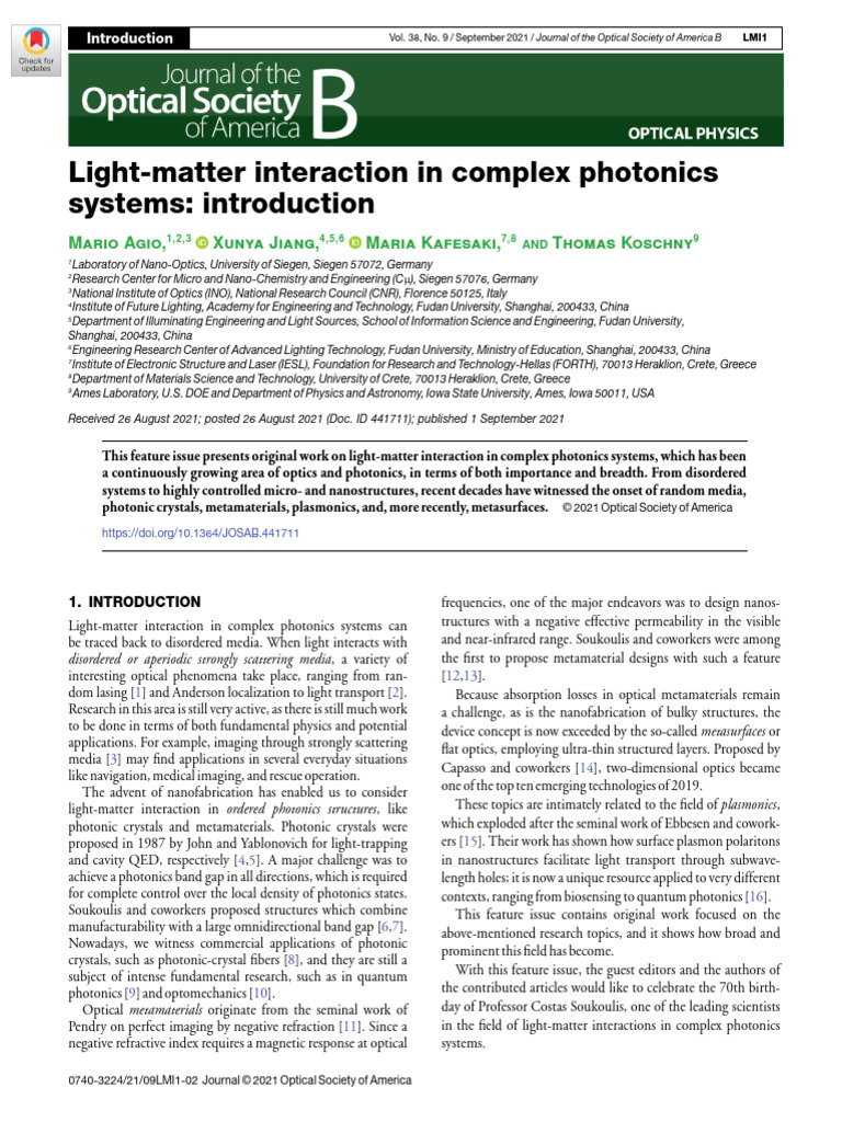N - Light-Matter Interaction in Complex Photonics | PDF | Metamaterial ...