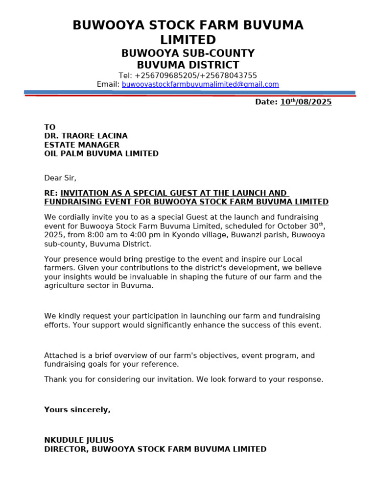 Invitation to Buwooya Farm Launch Event | PDF | Agricultural ...